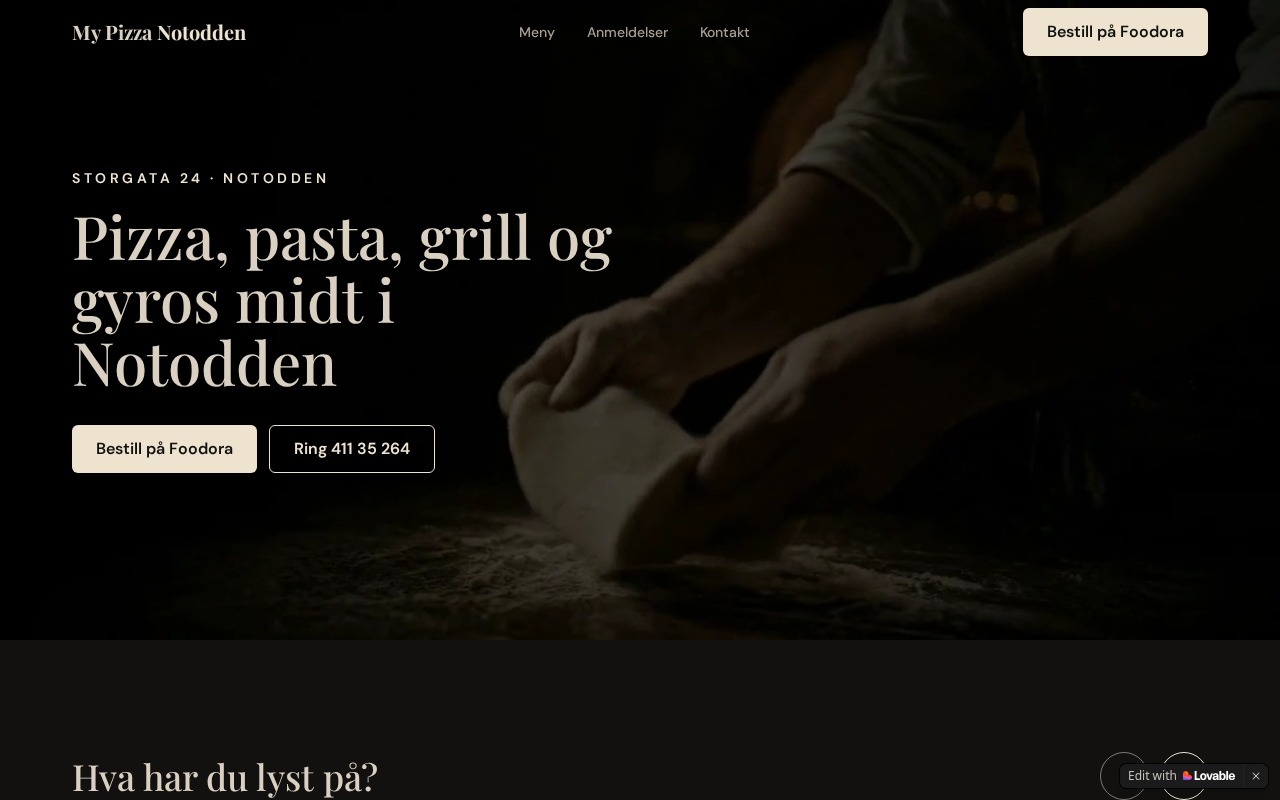 Forsiden av nettsiden for My Pizza Notodden