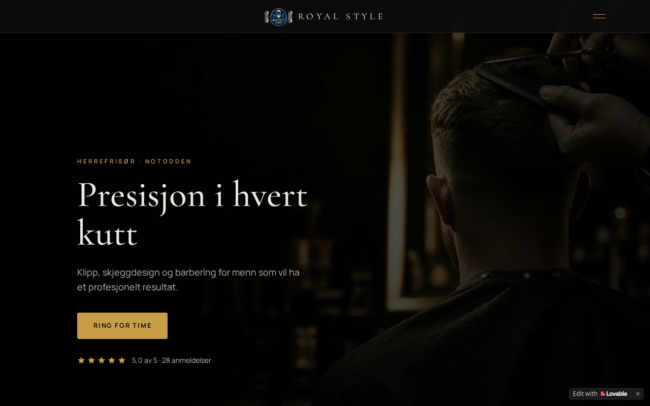 Forsiden av nettsiden for Royal Style Frisør